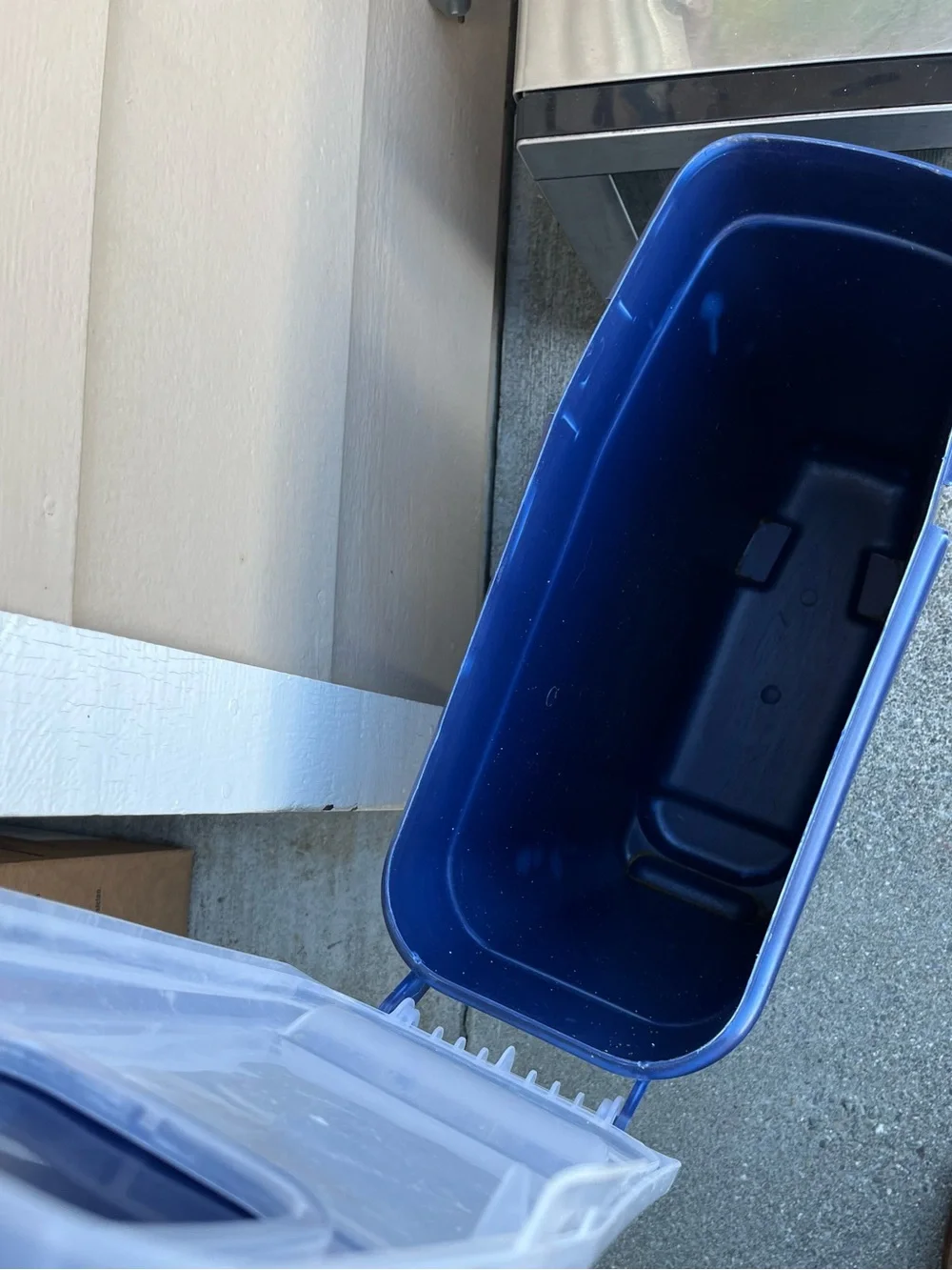 Blue Plastic Storage Bin with Clear Lid - Durable Home Organizer